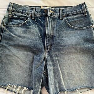 Nili Lotan Blue Jean Shorts with Distressed Raw Hem